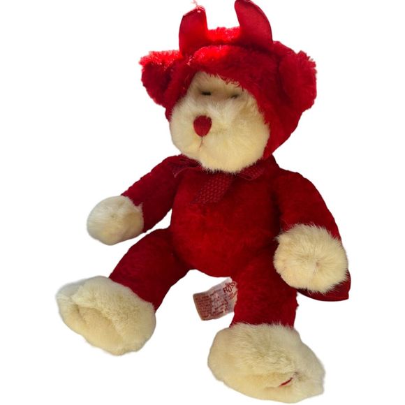 Valentine Devil Bear Russ Berrie Blaze Plush Stuffed Animal White & Red - Picture 4 of 10